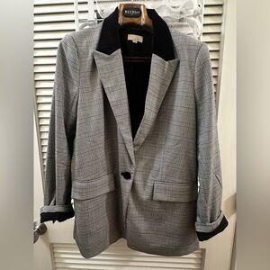 Loft plaid blazer with velvet collar